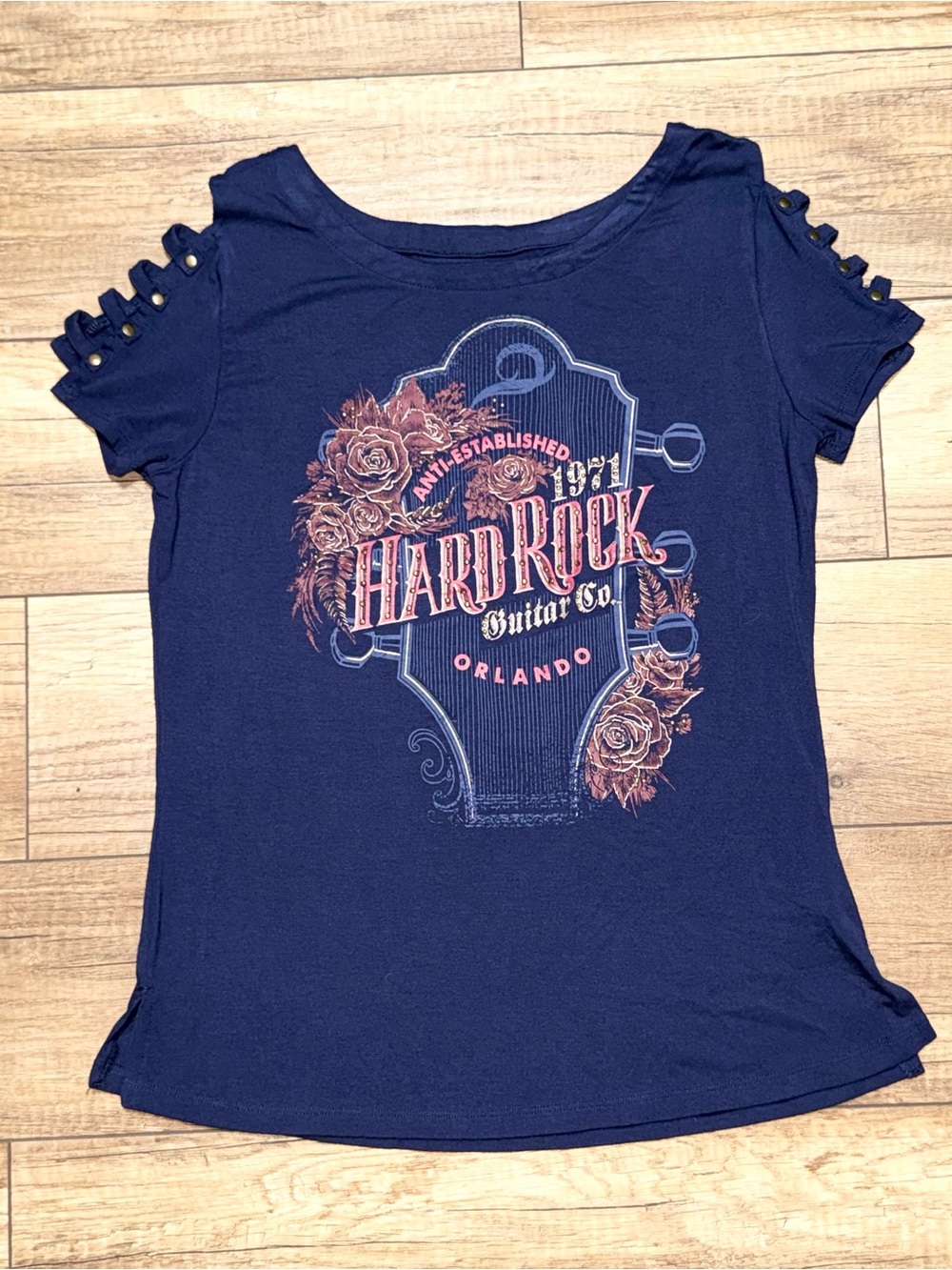 Hard Rock Guitar Co Orlando Studded Grunge Biker Viscose Comfy T Shirt Womens S